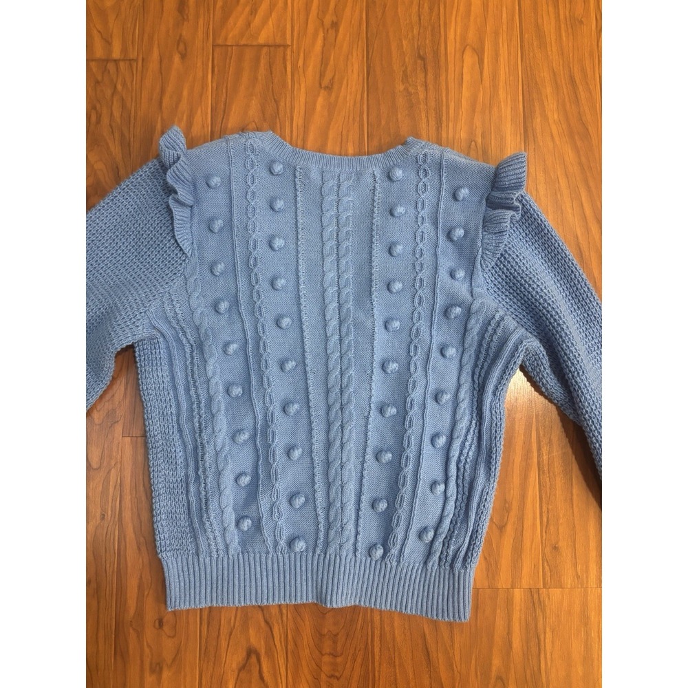 Lilly Pulitzer Greta Blue Pom-Pom V-Neck Knit Sweater Womens Medium - Picture 6 of 7